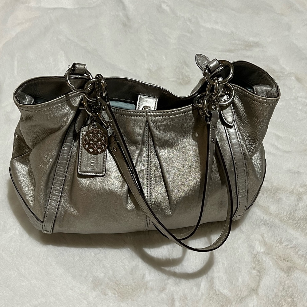 Silver authentic coach shoulder bag